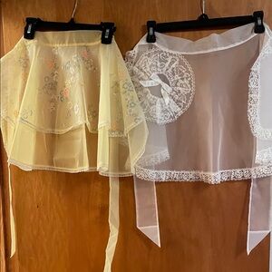 Sheer Yellow Lace Hair Apron with Floral Embroidery